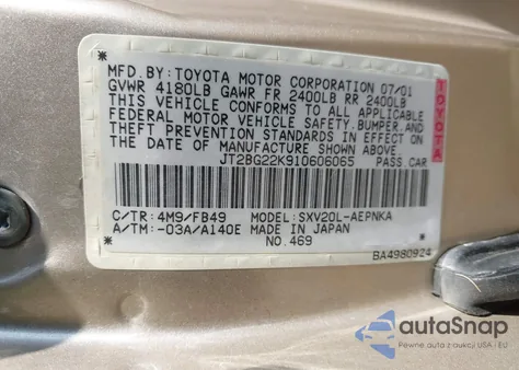 2001 Toyota Camry Le from USA, damaged, VIN JT2BG22K910606065